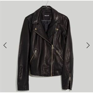 Madewell Womens Black Washed Leather Motorcycle Jacket Medium Edgy Moto Grunge